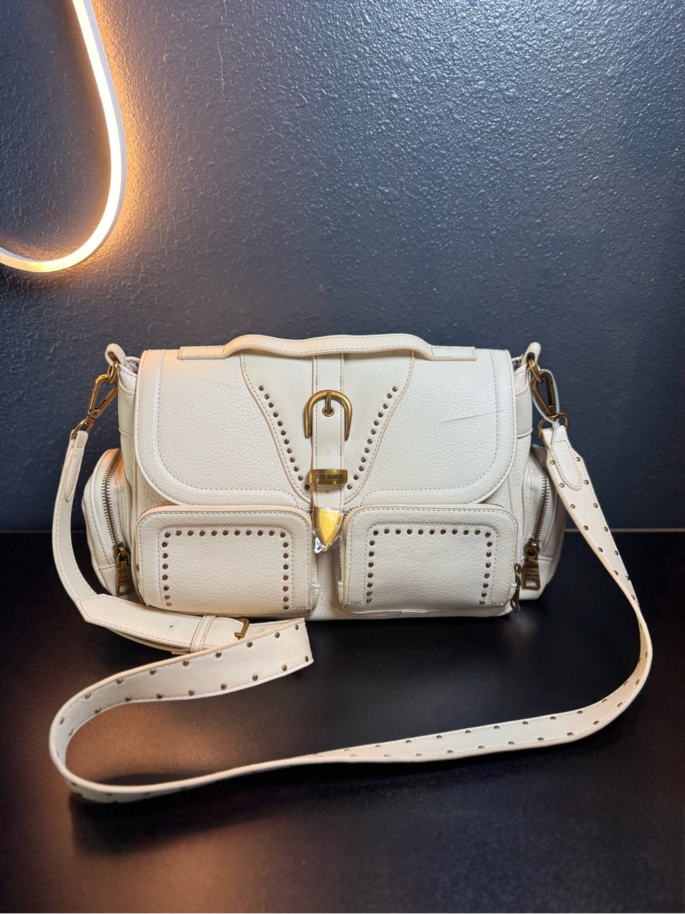 Steve Madden Cream Studded Multi Pocket Crossbody Bag
